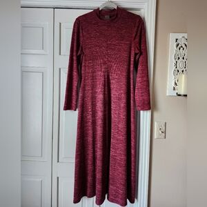 Elegant Burgundy Mock Turtleneck Neck Long Sleeve Knit Dress